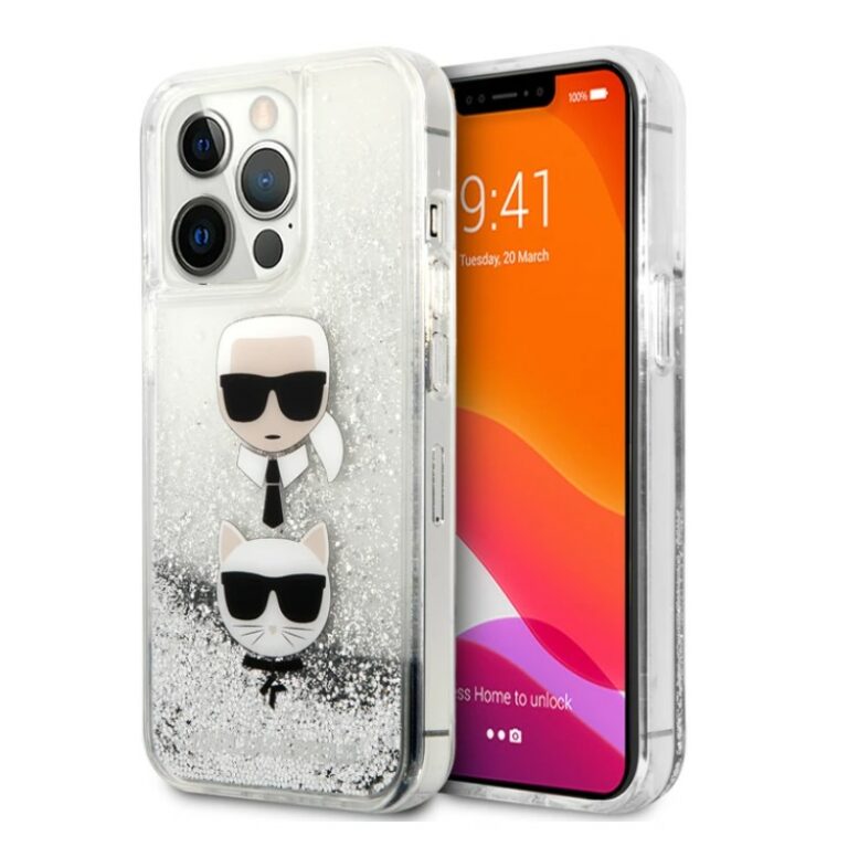 iPhone 13 / 13 Pro / 13 Pro Max – Hard Case Silver Liquid Glitter Karl