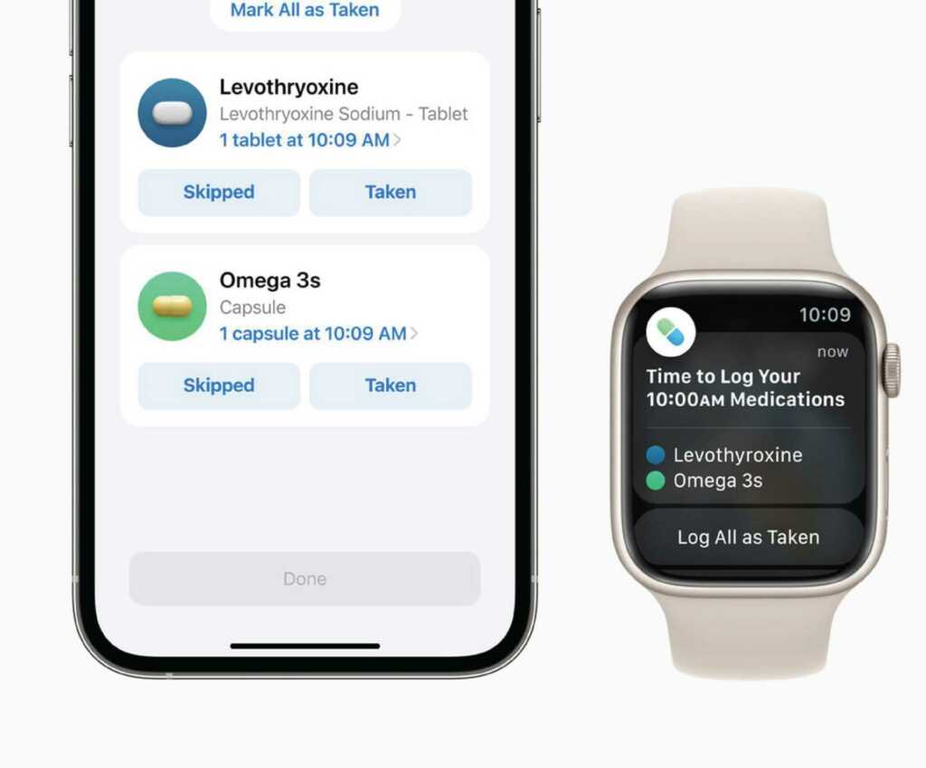 The Medicines app on the iWatch screen